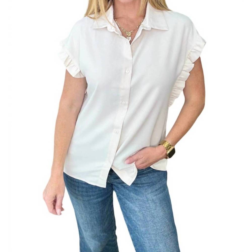NEW ONE ELEVEN NORTH collared ruffle sleeved blouse in off-white